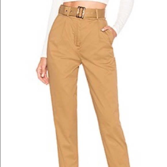 MAJORELLE Pants - MAJORELLE High-Waist Belted Trousers in Camel